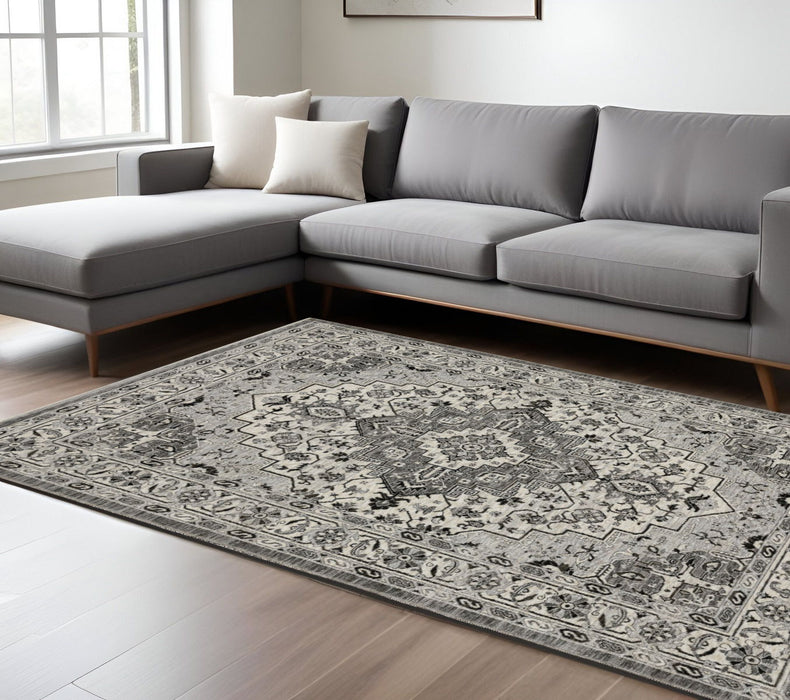 10' X 13' Medallion Area Rug With Fringe - Gray And Ivory
