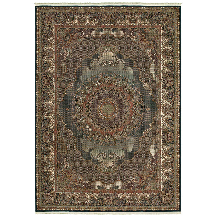 10' X 13' Medallion Area Rug With Fringe - Blue And Red