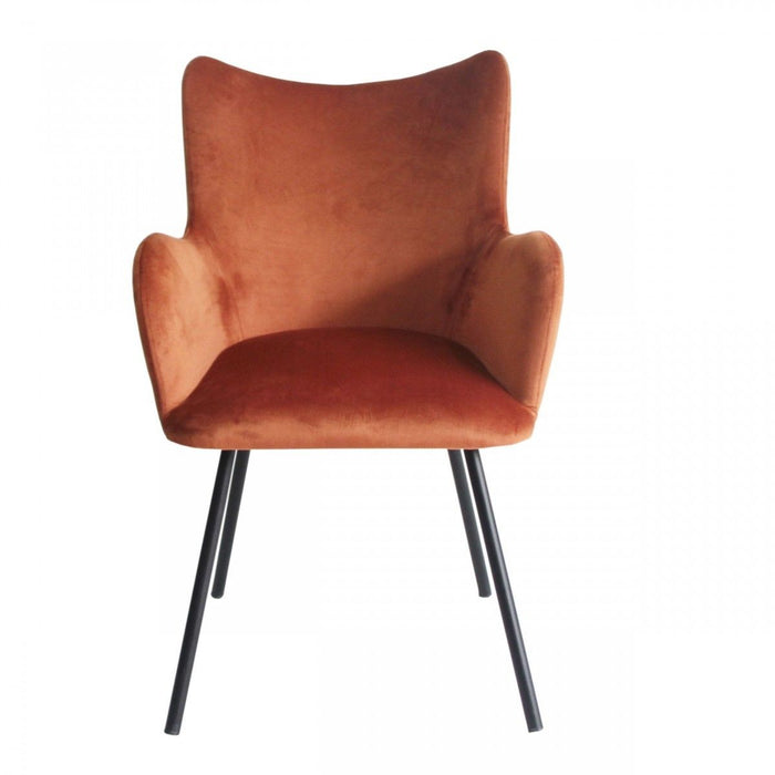 Upholstered Velvet Wing Back Dining Arm Chair - Orange