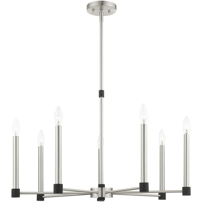 Seven Light Dimmable Chandelier With Shades - Nickel