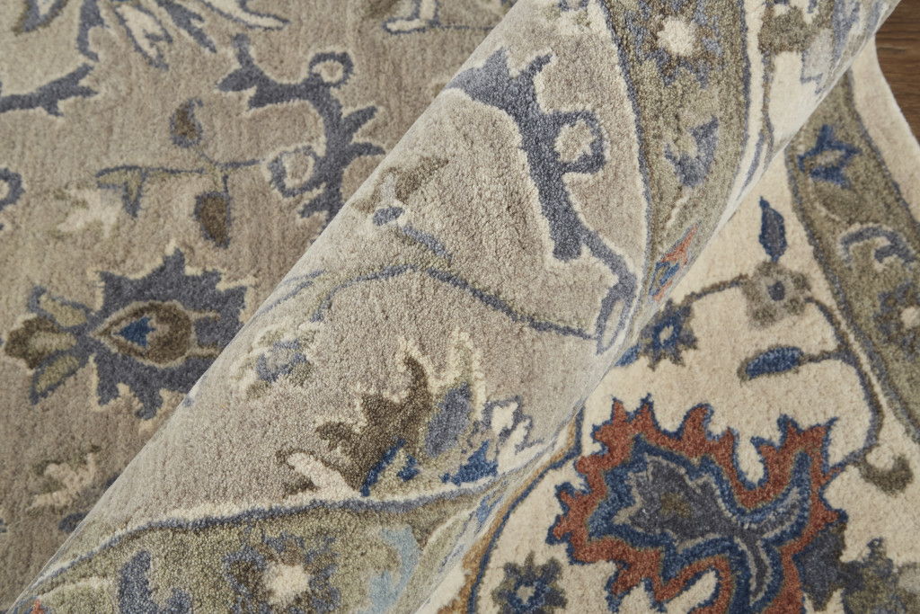 8' x 10' Wool Floral Hand Tufted Rectangle Area Rug - Ivory And Gray