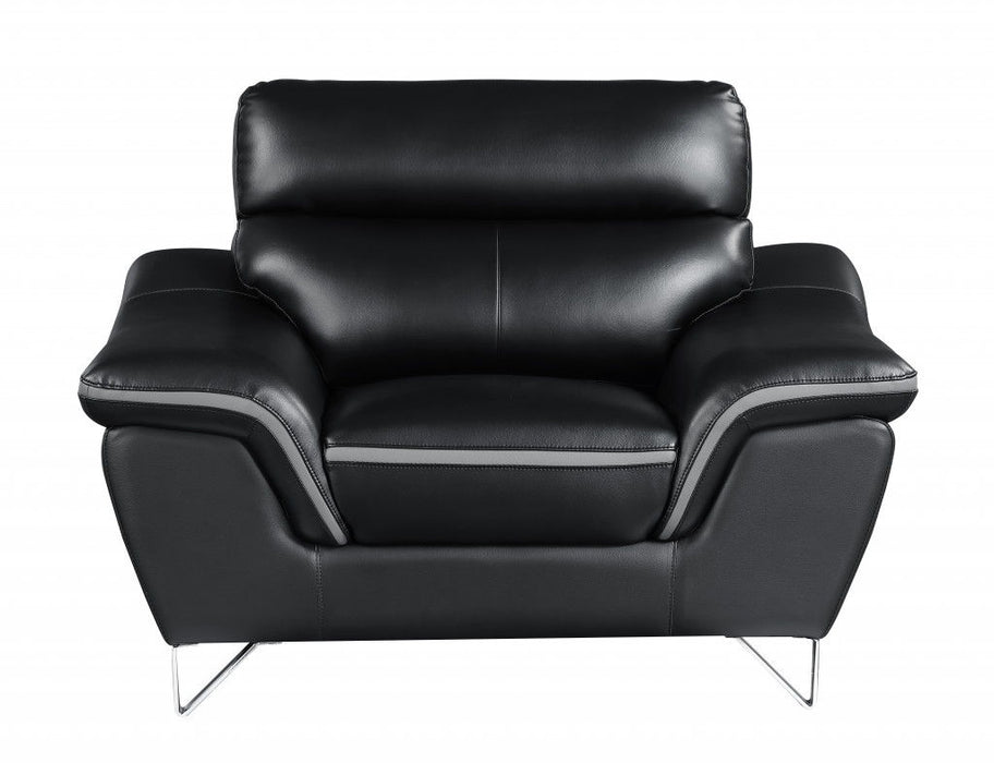 Leather Match Solid Color Pillow Top Arms Silver Legs - Black