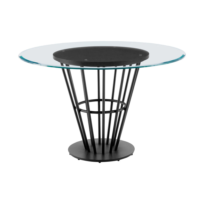 48" Glass And Iron Pedestal Base Round Top Dining Table - Brown