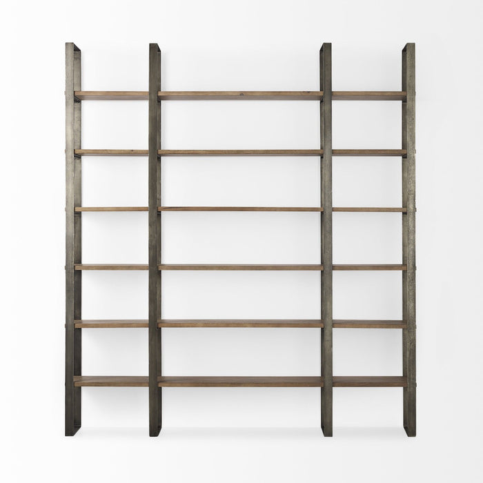 and Six Tier Bookcase - Brown / Nickel