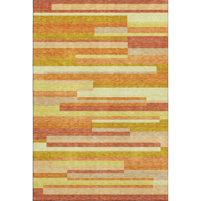 9' X 12' Striped Washable Area Rug With UV Protection - Orange And Gold