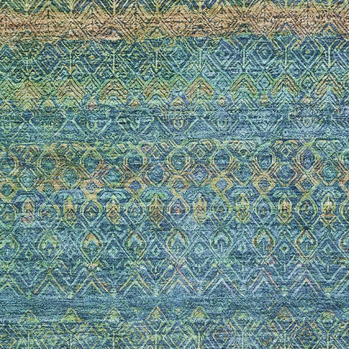 10' X 14' Striped Washable Area Rug With UV Protection (718073) - Teal / Copper