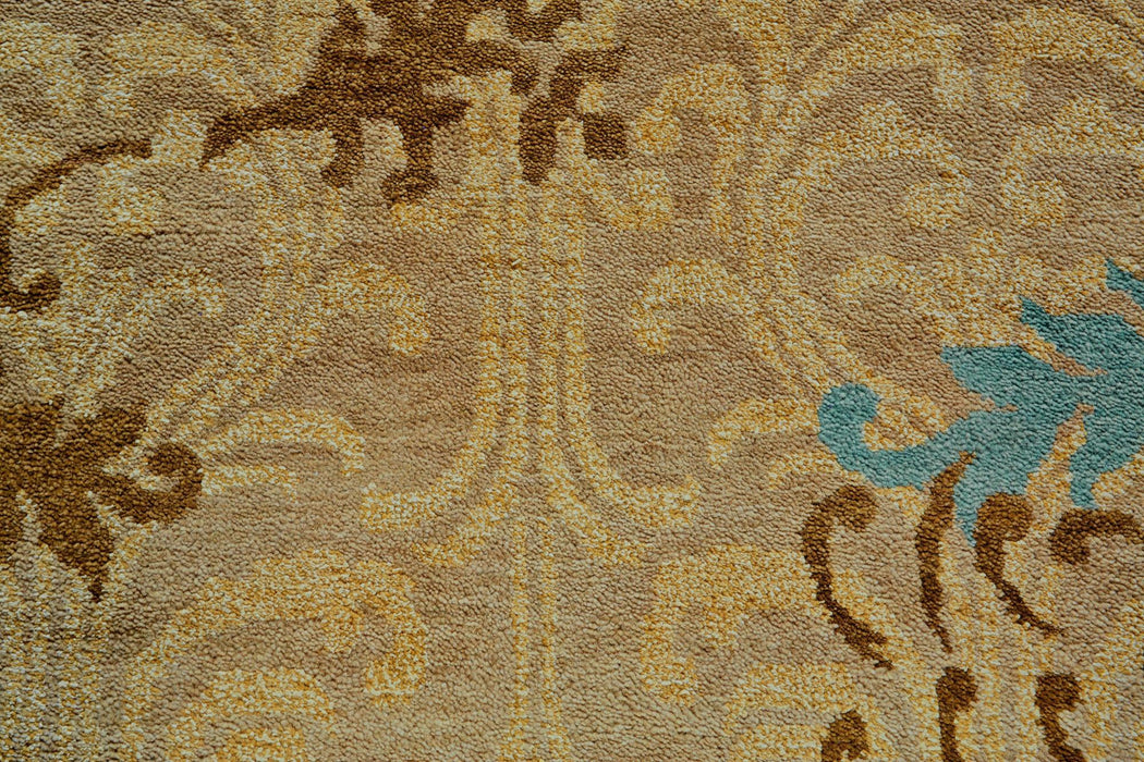 9' X 13' Floral Hand Knotted Area Rug (744416) - Tan / Brown / Blue