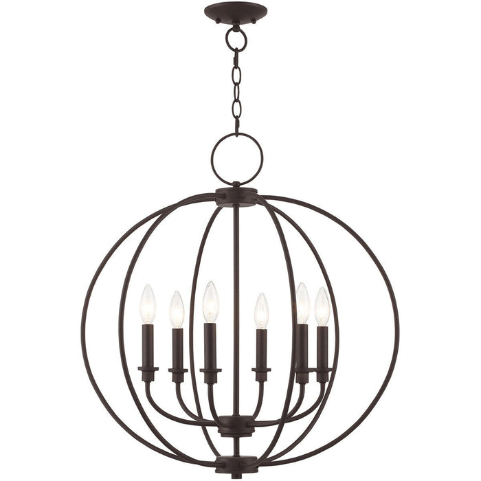 Six Light Dimmable Chandelier With Shades - Bronze