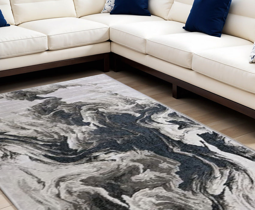 7' x 10' Abstract Power Loom Area Rug - Ivory Black And Taupe