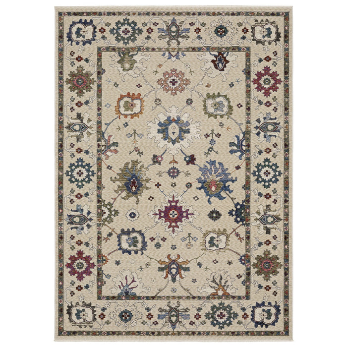 10' X 13' Floral Area Rug With Fringe - Ivory