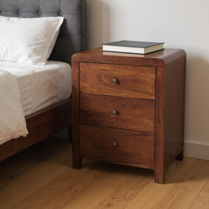 24" Solid Wood Three Drawer Nightstand - Chestnut