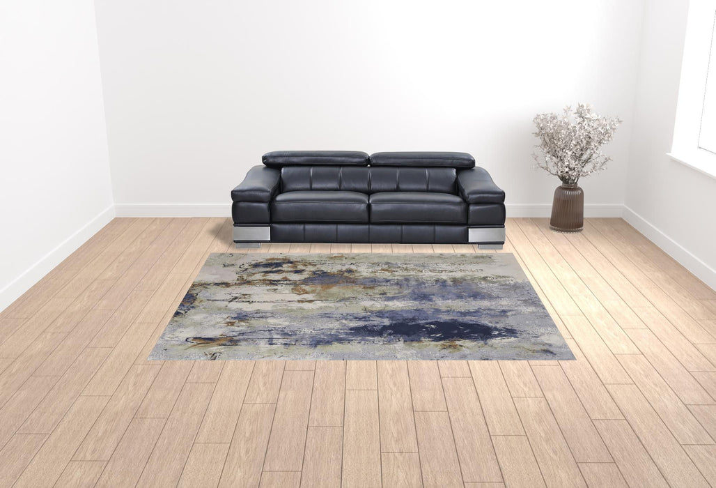 9' x 12' Abstract Power Loom Area Rug - Blue Orange And Ivory