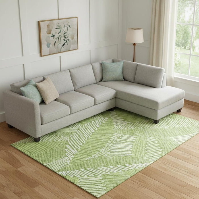 10' X 14' Floral Washable Area Rug With UV Protection (671912) - Lime Green / Ivory