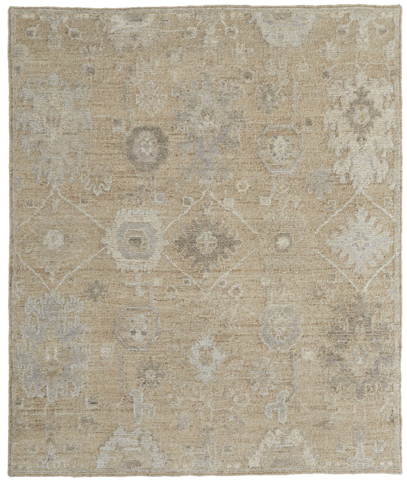 8' x 10' Wool Floral Hand Knotted Area Rug - Tan And Ivory