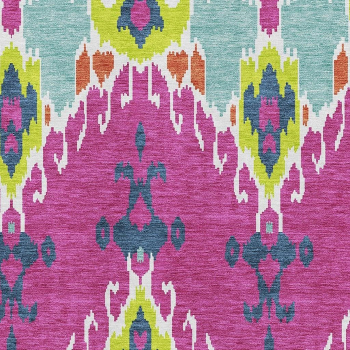 9' X 12' Ikat Washable Area Rug With UV Protection - Pink