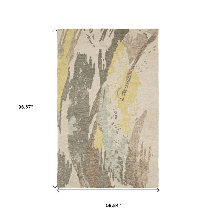 5' X 8' Wool Abstract Hand Tufted Area Rug - Beige And Yellow