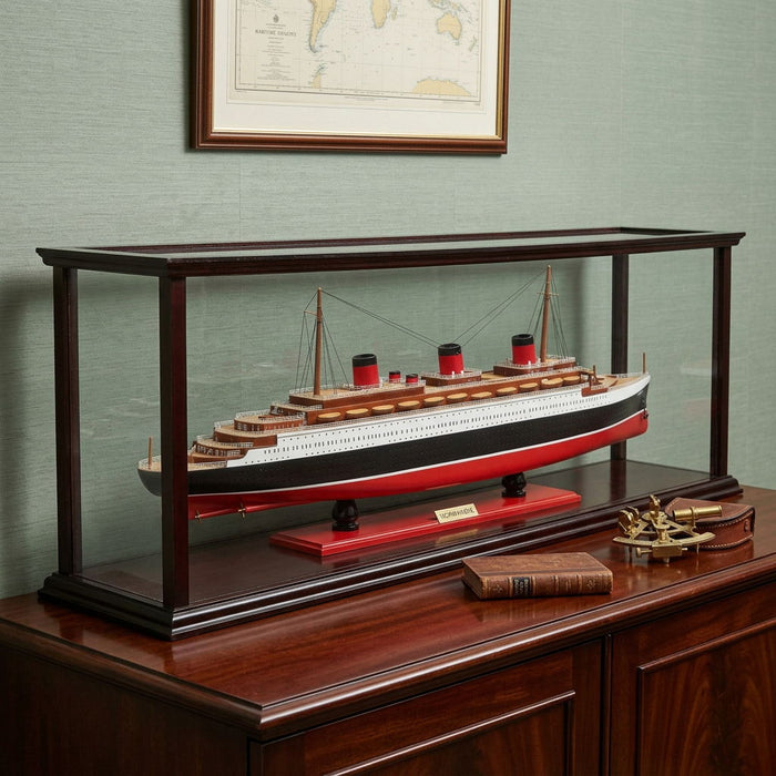 Hand Painted Normandie Large Display Case Model Boat - Black / Red