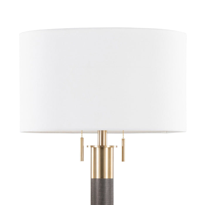 Trophy - Glam Floor Lamp - Gold Metal And White Linen Shade