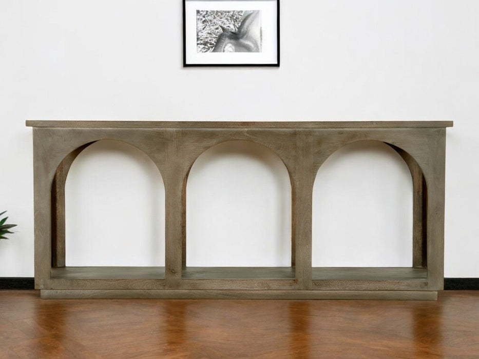 77" Solid Wood Distressed Console Table With Arch Detailing - Brown