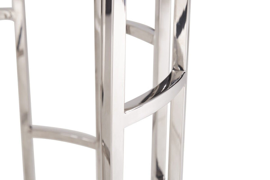 Stylish Marble Round Geometric End Or Side Table - Silver And White