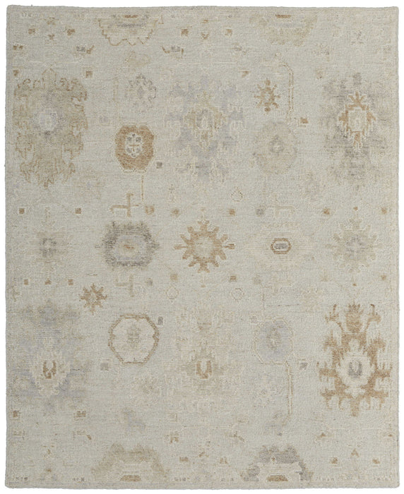 8' x 10' Wool Floral Hand Knotted Area Rug - Tan And Gray