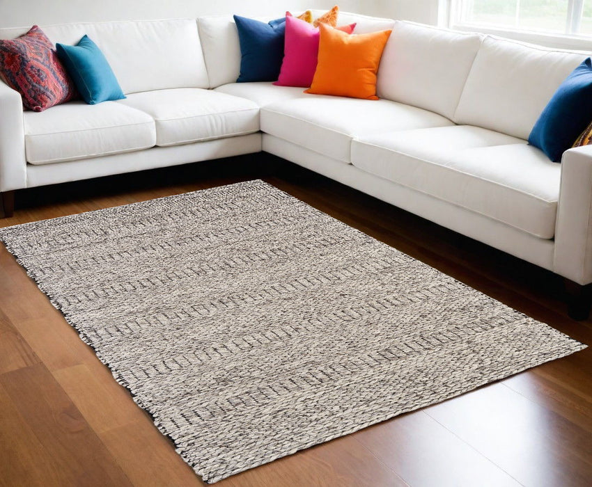8' x 11' Wool Tribal Hand Woven Area Rug - Gray And Ivory