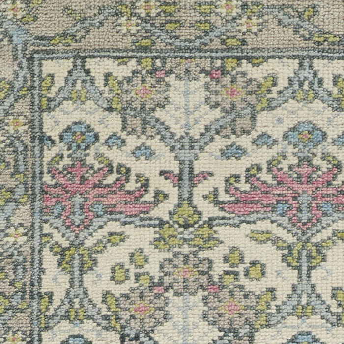 8' Wool Floral Hand Knotted Runner Rug - Ivory Gray And Pink