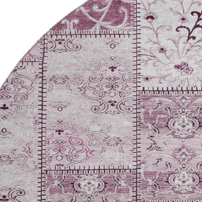 8' Patchwork Distressed Washable Round Rug With UV Protection (649555) - Burgundy / Ivory