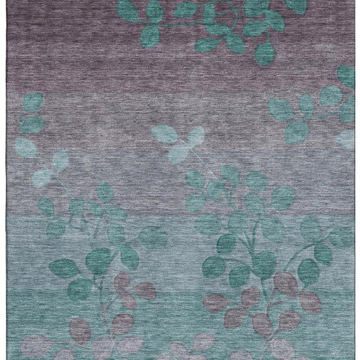 10' X 14' Floral Washable Area Rug With UV Protection (707521) - Teal / Gray