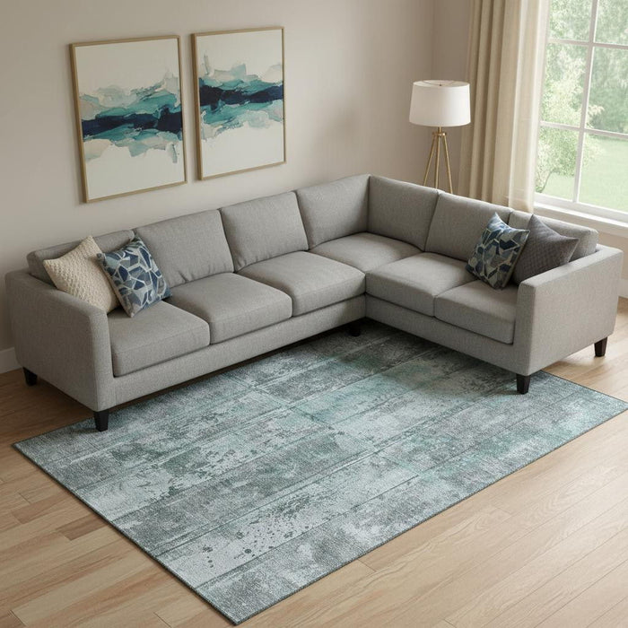 10' X 14' Striped Washable Area Rug With UV Protection (698029) - Teal / Gray