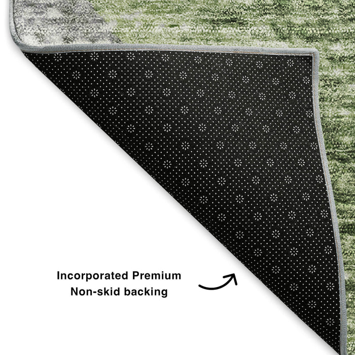 8' X 10' Geometric Washable Area Rug With UV Protection (653132) - Green / Ivory / Gray