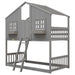 Giga house bunk bed with roof, window, door, window box, safety guardrails, and ladder, designed for children’s bedroom.