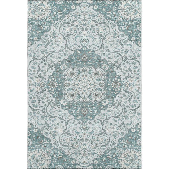 10' X 14' Medallion Washable Area Rug With UV Protection (696842) - Teal / Gray / Silver