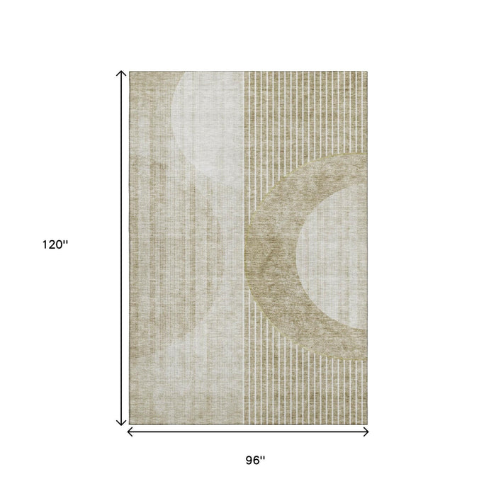 8' X 10' Geometric Washable Area Rug With UV Protection (655756) - Taupe / Beige