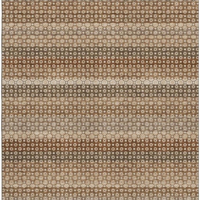 10' X 14' Striped Washable Area Rug With UV Protection (693618) - Taupe / Rust / Brown