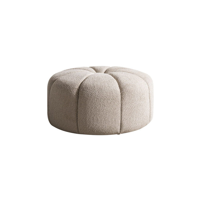 Tufted Boucle Tufted Round Ottoman - Taupe