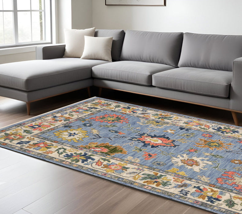 10' X 7' Oriental Area Rug With Fringe - Blue / Yellow