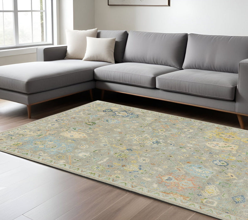 9' X 12' Traditional Wool Oriental Hand Knotted Area Rug With Fringe - Gray