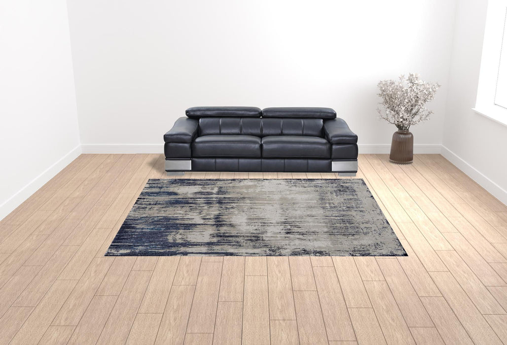 9' x 12' Abstract Power Loom Distressed Area Rug - Tan Blue And Ivory
