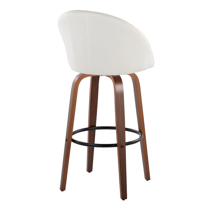 Matisse - 30" Highback Fixed-Height Barstool With Round Black Metal Footrest (Set of 2) - Walnut Wood