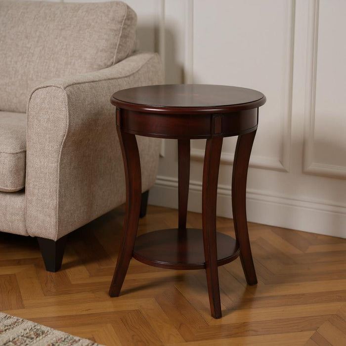Wood And Wood Round End Table With Shelf - Dark Brown
