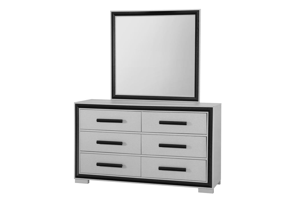 Amelia - 5 Piece King Bedroom Set (King Bed Group With LED, Cooler And Speaker) - Black / Gray