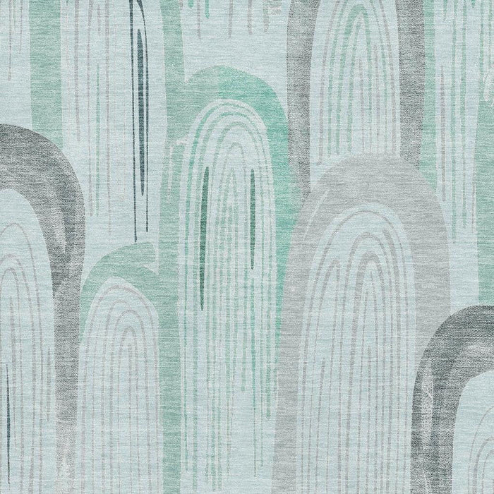10' X 14' Geometric Washable Area Rug With UV Protection (694622) - Pale Aqua / Gray / Silver