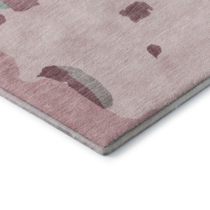 10' X 14' Abstract Washable Area Rug With UV Protection (680747) - Pink / Sky Blue / Ivory