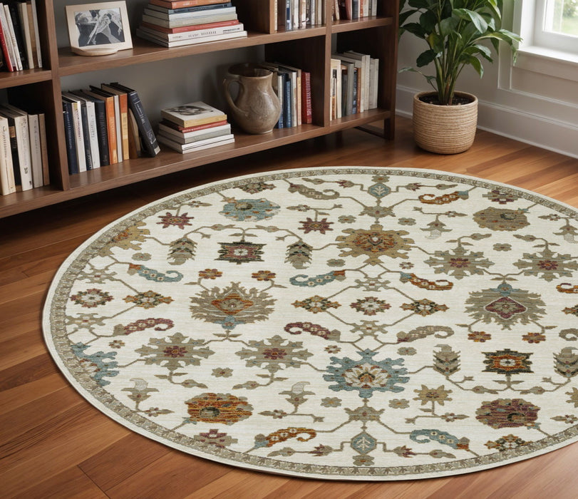 8' Oriental Round Rug - Ivory