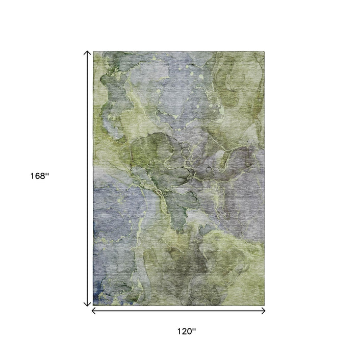 10' X 14' Abstract Washable Area Rug With UV Protection (656328) - Olive Green / Gray