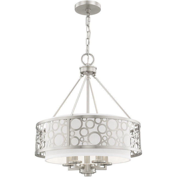 22" Five Light Metal Dimmable Chandelier With Shades - Nickel