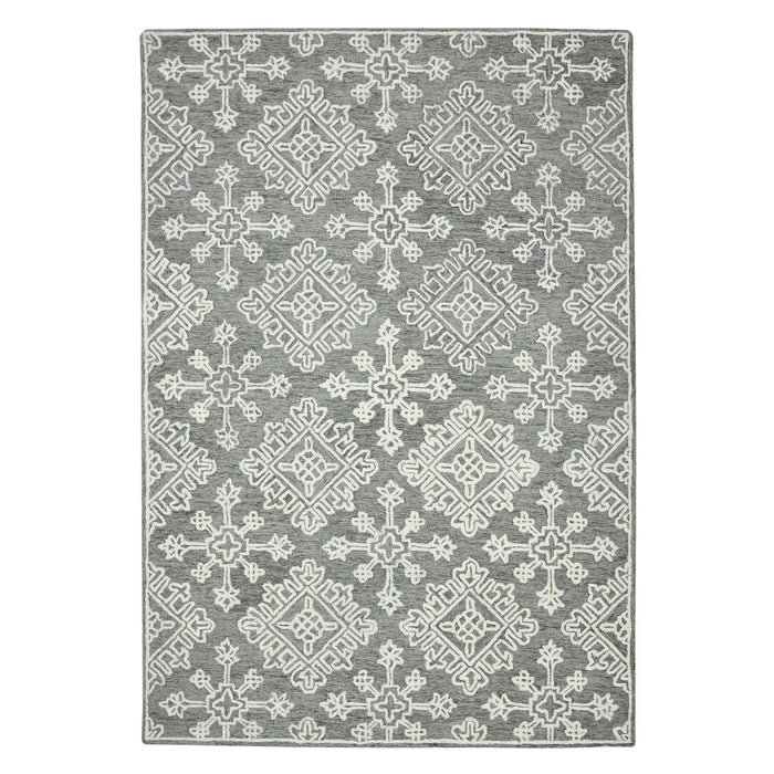 8' X 10' Wool Oriental Hand Hooked Area Rug - Gray And Ivory