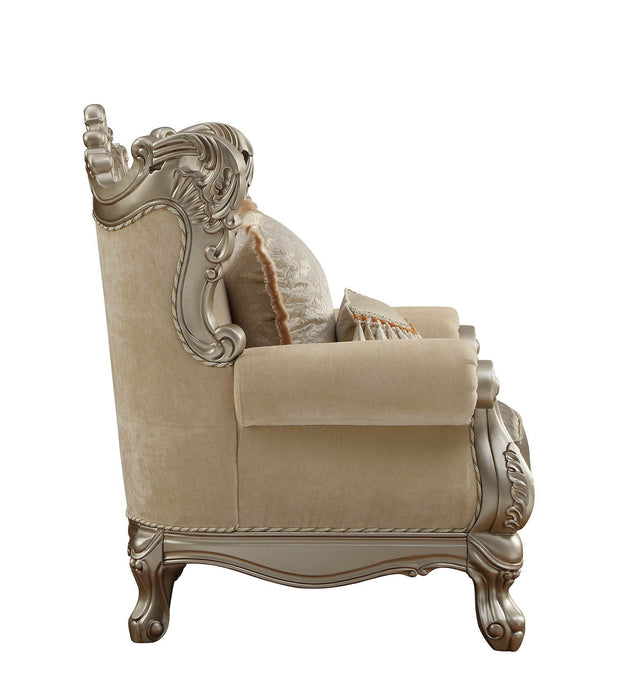 Fabric Geometric Arm Chair And Toss Pillow - Beige And Champagne