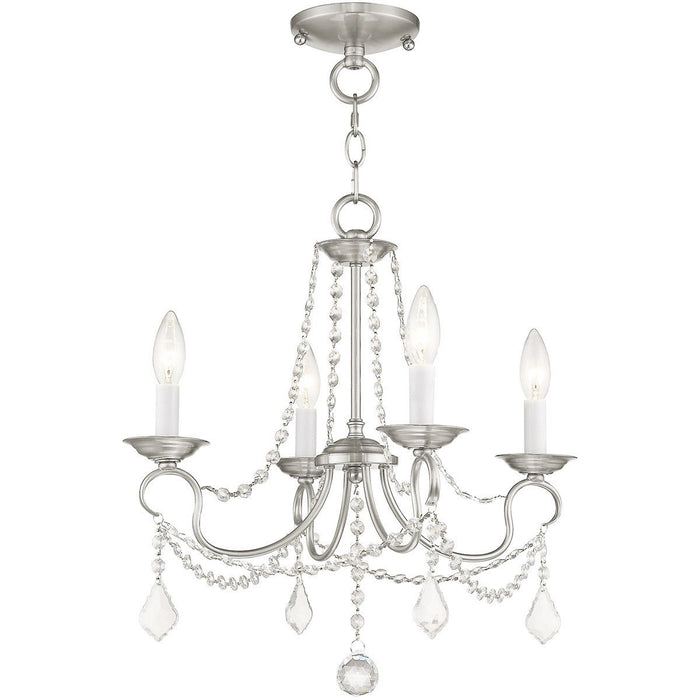 17" Four Light Metal Dimmable Chandelier With Shades - Nickel